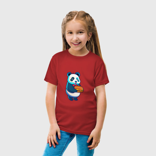 Детская футболка хлопок с принтом Милая панда с чизбургером, вид сбоку #3