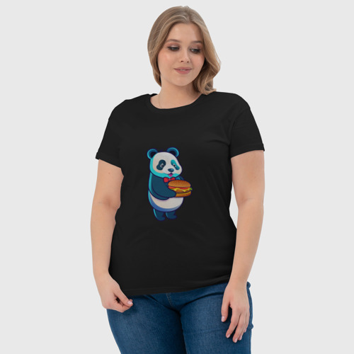 Женская футболка хлопок с принтом Милая панда с чизбургером, фото #4