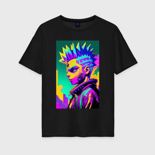 Женская футболка хлопок Oversize Bart Simpson - Cyberpunk's not dead - motto, цвет черный