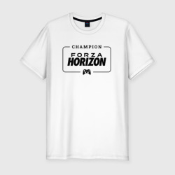 Мужская футболка хлопок Slim Forza Horizon gaming champion: рамка с лого и джойстиком