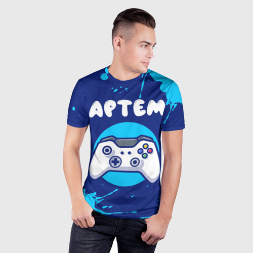 Мужская футболка 3D Slim с принтом Артем геймер, фото на моделе #1