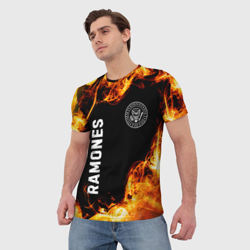Мужская футболка 3D с принтом Ramones и пылающий огонь, фото на моделе #1