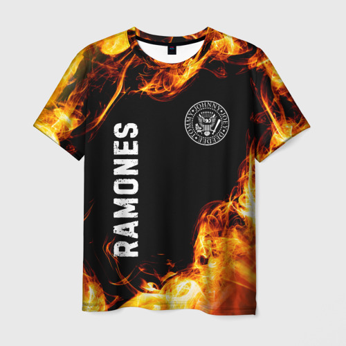 Мужская футболка 3D с принтом Ramones и пылающий огонь, вид спереди #2