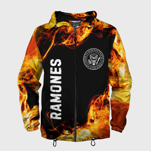 Мужская ветровка 3D Ramones и пылающий огонь, цвет черный
