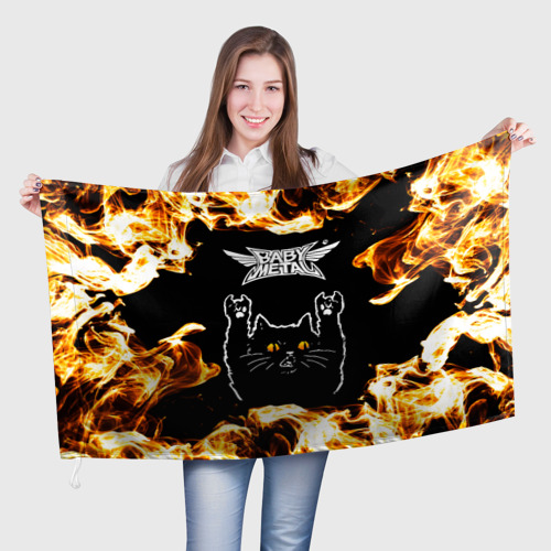 Флаг 3D Babymetal рок кот и огонь