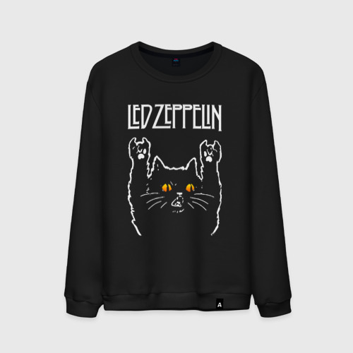 Мужской свитшот хлопок с принтом Led Zeppelin rock cat, вид спереди #2