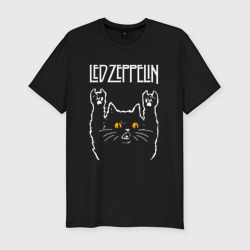 Мужская футболка хлопок Slim Led Zeppelin rock cat