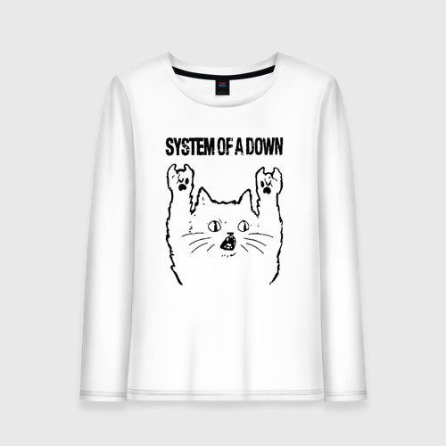 Женский лонгслив хлопок с принтом System of a Down - rock cat, вид спереди #2