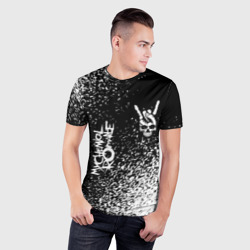 Мужская футболка 3D Slim My Chemical Romance и рок символ на темном фоне - фото 2