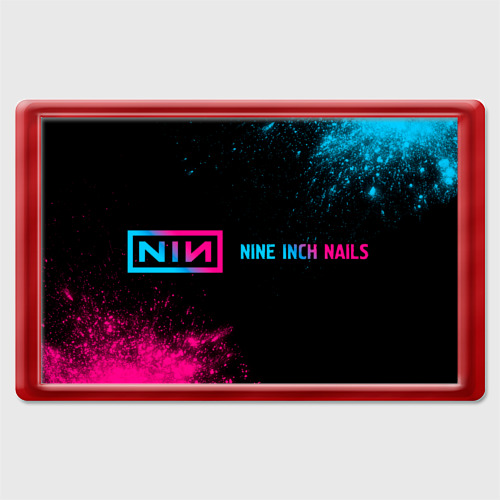 Магнит 45x70 с принтом Nine Inch Nails - neon gradient: надпись и символ, вид спереди №1