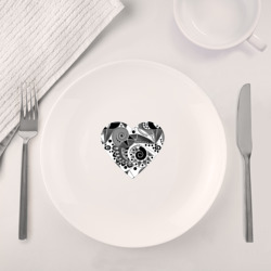 Набор: тарелка + кружка Сердце с абстрактным черно-белым узором - фото 2
