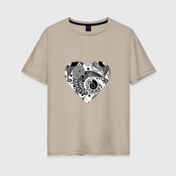 Женская футболка хлопок Oversize Сердце с абстрактным черно-белым узором