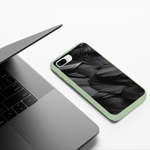 Чехол для iPhone 7Plus/8 Plus матовый Черные перья ворона, цвет салатовый - фото 5