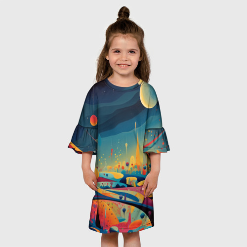 Детское платье 3D с принтом Абстрактный пейзаж: арт нейросети, вид сбоку #3