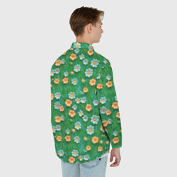 Рубашка с принтом Летние объемные цветочки для любого человека, вид сзади №2. Цвет основы: белый