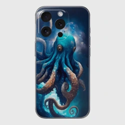 Чехол для iPhone 15 Pro силиконовый с защитой камеры Космический осьминог в туманности
