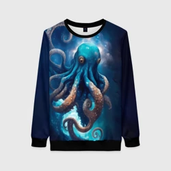 Женский свитшот 3D Космический осьминог в туманности