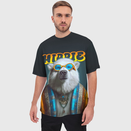 Мужская футболка oversize 3D Хиппи белый медведь от нейросети , цвет 3D печать - фото 3