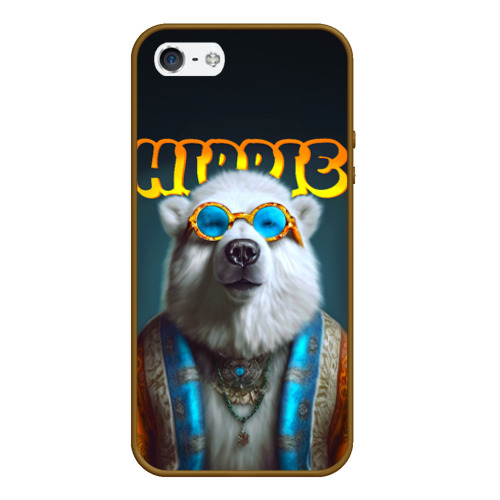 Чехол для iPhone 5/5S матовый Хиппи белый медведь от нейросети , цвет коричневый