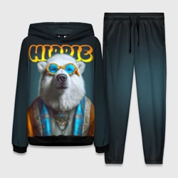 Женский костюм с толстовкой 3D Хиппи белый медведь от нейросети 