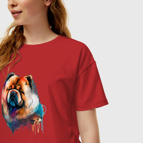 Женская футболка хлопок Oversize Навсегда в сердце - чау-чау, цвет красный - фото 3