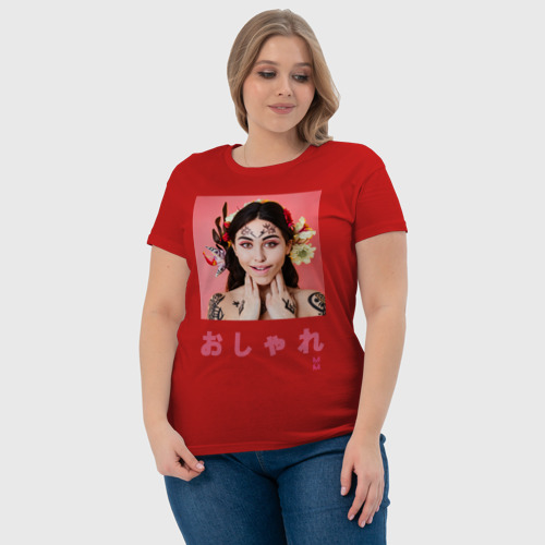 Женская футболка хлопок МоМо - Девушка c цветами в волосах, цвет красный - фото 6