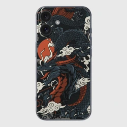 Чехол для iPhone 16 силиконовый с защитой камеры Дракон в японском стиле