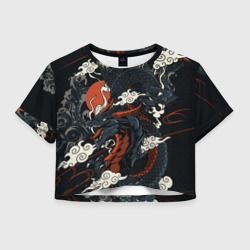Женская футболка Crop-top 3D Дракон в японском стиле