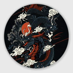 Круглый коврик для мышки Дракон в японском стиле
