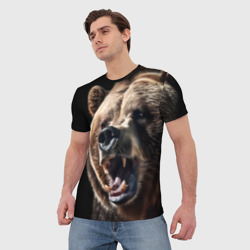 Мужская футболка 3D Бурый медведь рычит - фото 2