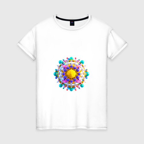 Женская футболка из хлопка с принтом Молекула вируса, вид спереди №1