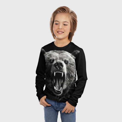 Детский лонгслив 3D Агрессивный таежный медведь, цвет 3D печать - фото 3