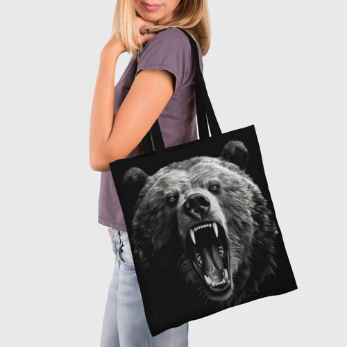 Шоппер 3D с принтом Агрессивный таежный медведь, фото на моделе #1