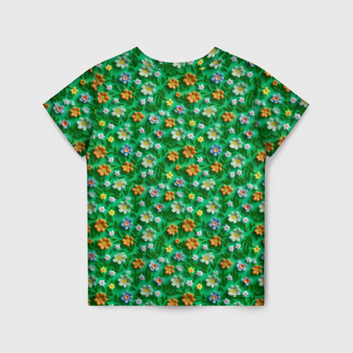 Детская футболка 3D с принтом Объемные летние цветы, вид сзади #1