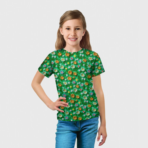 Детская футболка 3D с принтом Объемные летние цветы, вид сбоку #3