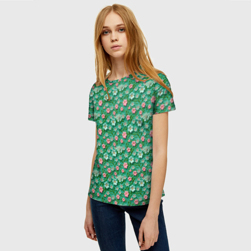 Женская футболка 3D Объемные цветочки, цвет 3D печать - фото 3