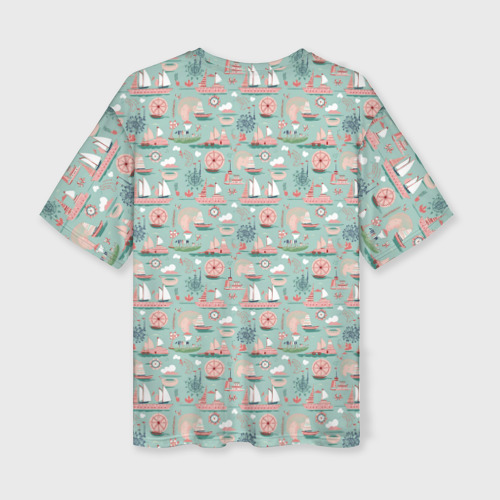 Женская футболка oversize 3D Паттерн с корабликами, цвет 3D печать - фото 2