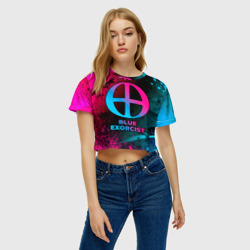 Женская футболка Crop-top 3D Blue Exorcist - neon gradient - фото 2