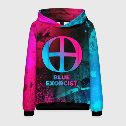 Мужская толстовка 3D Blue Exorcist - neon gradient, цвет черный