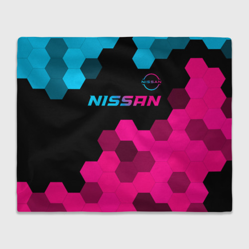 Плед 3D Nissan - neon gradient: символ сверху, цвет 3D (велсофт)