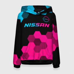 Женская толстовка 3D Nissan - neon gradient: символ сверху