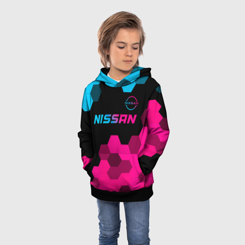 Детская толстовка 3D Nissan - neon gradient: символ сверху, цвет черный - фото 3