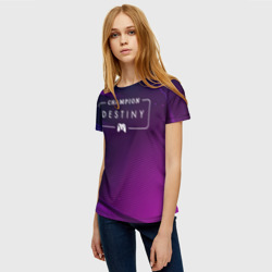 Женская футболка 3D Destiny gaming champion: рамка с лого и джойстиком на неоновом фоне - фото 2