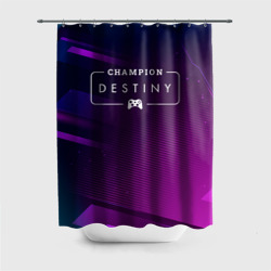 Штора 3D для ванной Destiny gaming champion: рамка с лого и джойстиком на неоновом фоне