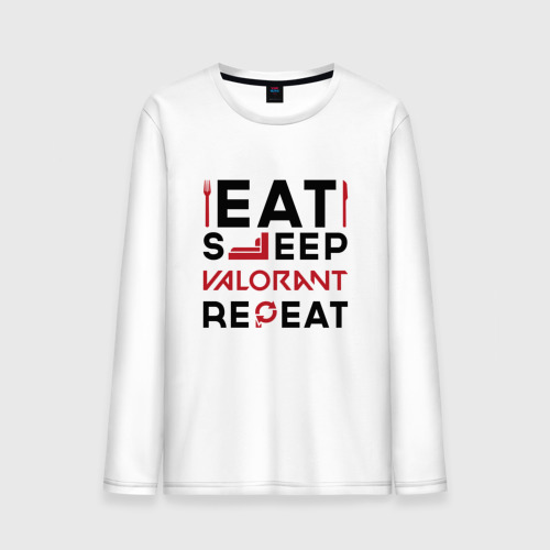 Мужской лонгслив хлопок Надпись: eat sleep Valorant repeat, цвет белый