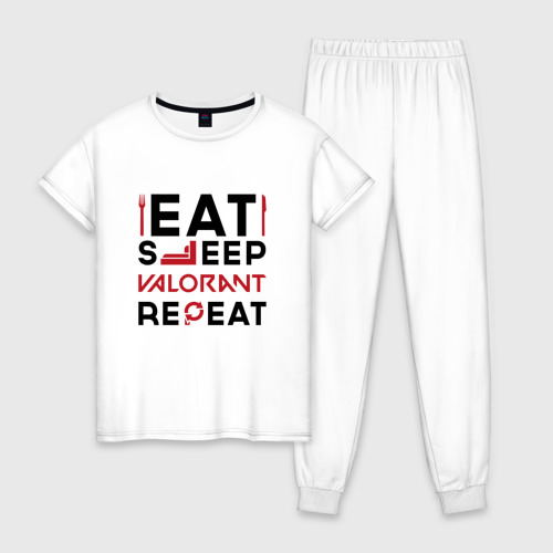 Женская пижама хлопок Надпись: eat sleep Valorant repeat, цвет белый
