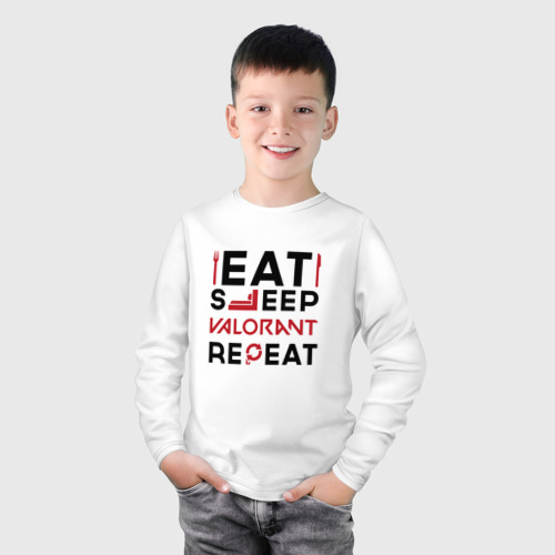 Детский лонгслив хлопок Надпись: eat sleep Valorant repeat, цвет белый - фото 3