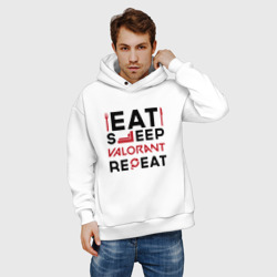 Мужское худи Oversize хлопок Надпись: eat sleep Valorant repeat - фото 2