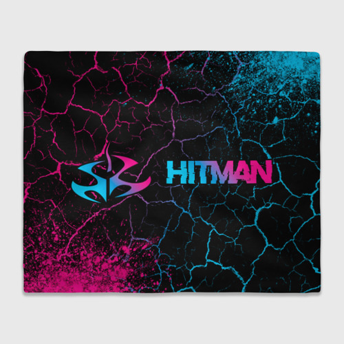 Плед с принтом Hitman - neon gradient: надпись и символ, вид спереди №1
