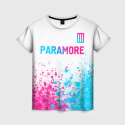 Женская футболка 3D Paramore neon gradient style: символ сверху